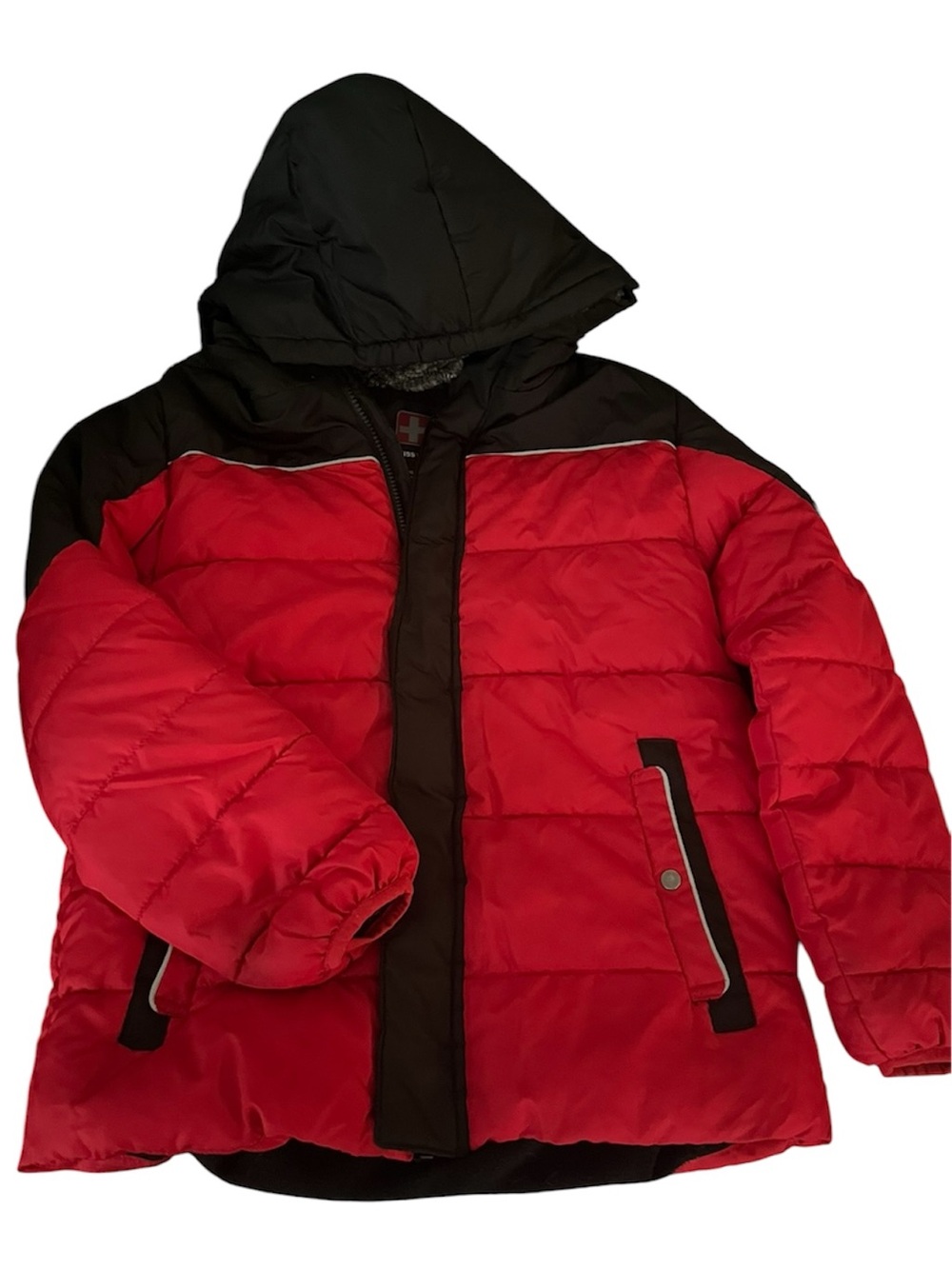 Swiss Tech Kids Red and Black Hooded Puffer Jacket